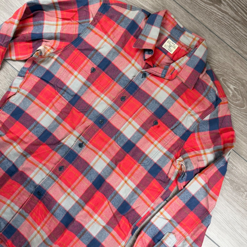 J.Crew Mens Flannel Shirt Plaid Button Down Red Blue Medium